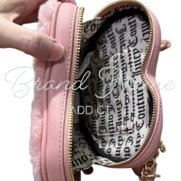 Juicy Couture Fuzzy Taffy Pink Heart Crossbody Bag - Picture 7 of 8